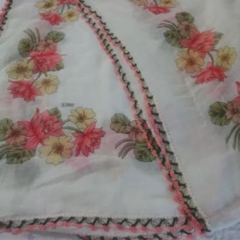 Scarf Orange Yellow Floral Shawl Embroidered Trim